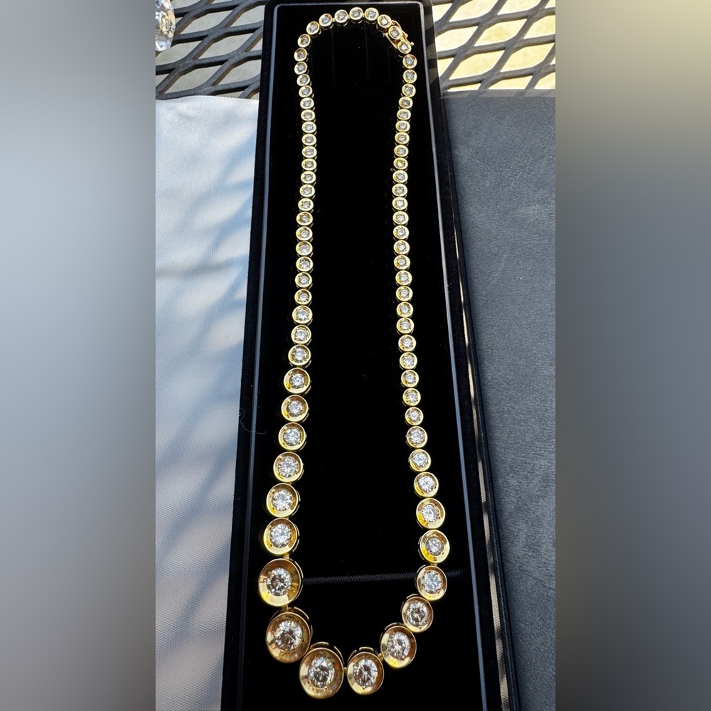 10 Carats NATURAL Diamonds Tennis Necklace in Japan Solid 18K Gold 27 grams